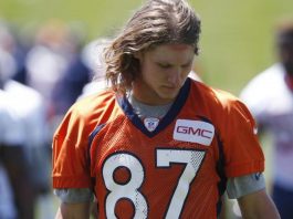 The Latest: With replay help, Denver’s Taylor has TD catch