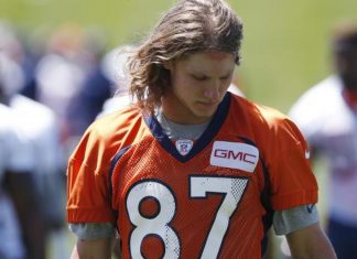 The Latest: With replay help, Denver’s Taylor has TD catch