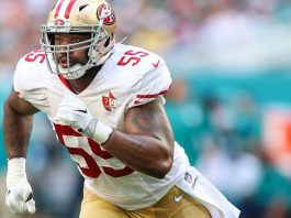 LB Ahmad Brooks gets started on the edge with Packers