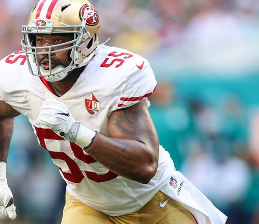 LB Ahmad Brooks gets started on the edge with Packers