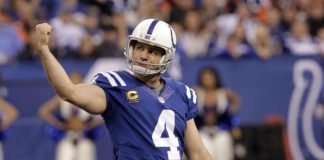 The Latest: Vinatieri breaks FG record from 20-29 yards