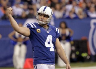 The Latest: Vinatieri breaks FG record from 20-29 yards